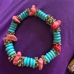 Turquoise and Pink Beaded Bracelet
